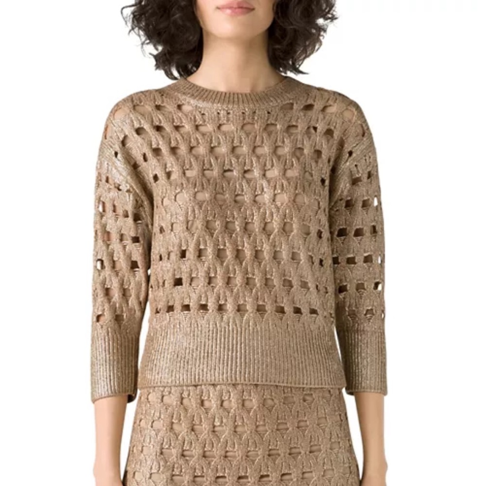 St. John Gold Foil Open Knit Pullover Sweater XS